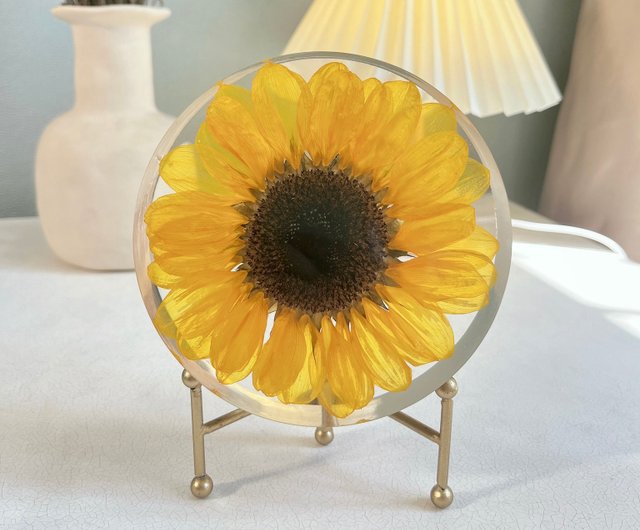 ひまわりの植物標本の置物、プリザーブドフラワー、手作りギフト