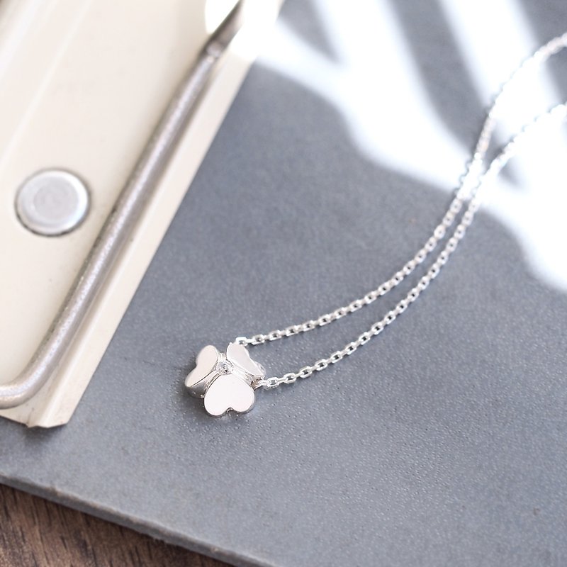 White Heart Clover Necklace Silver 925 - สร้อยคอ - โลหะ สีเงิน