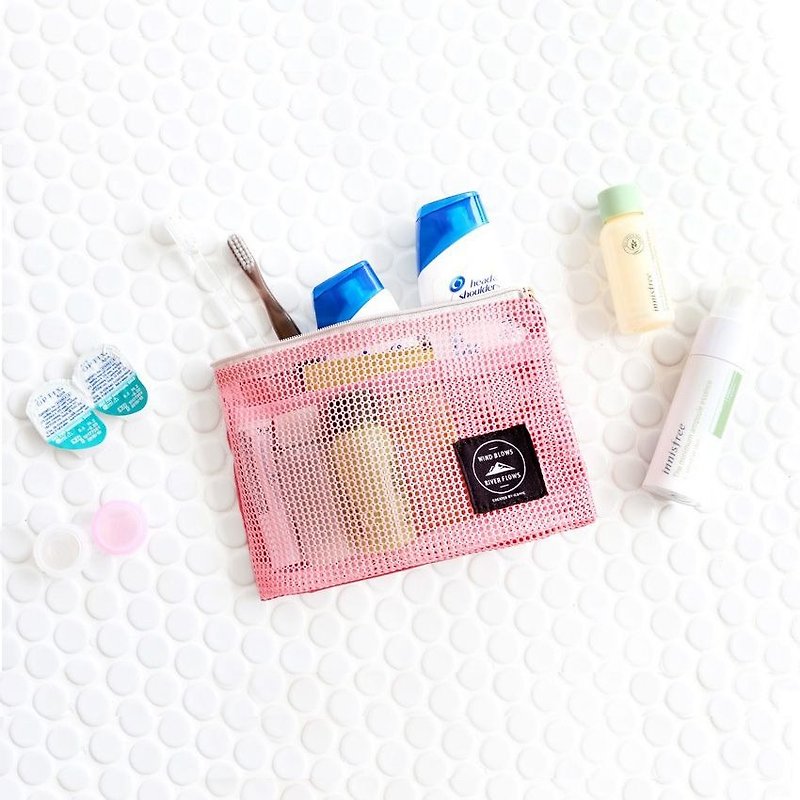 Dessin x Iconic-風和日麗網格盥洗包S-3C收納包-甜蜜粉,ICO86956 - 化妝包/收納袋 - 塑膠 粉紅色