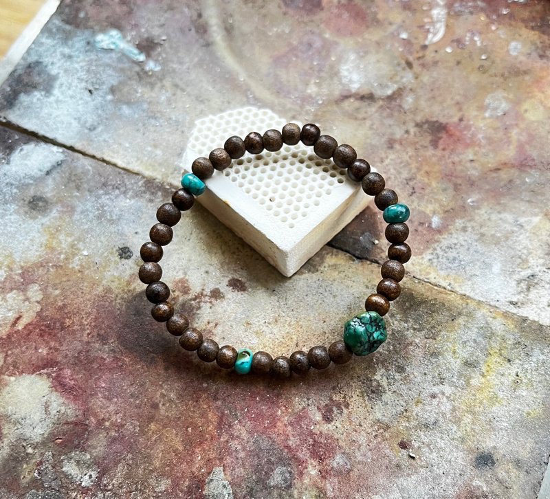 Agarwood Old Turquoise Bracelet - Bracelets - Wood Brown