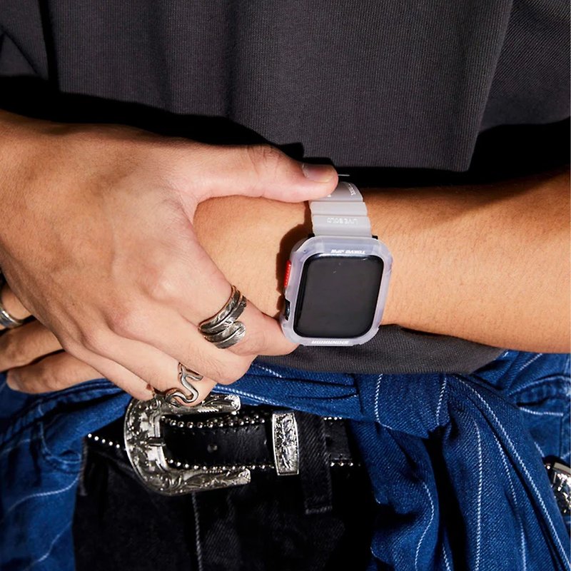 Apple Watch 44/45/49mm Shokku Street Style Silicone Strap-Mist White - สายนาฬิกา - พลาสติก ขาว