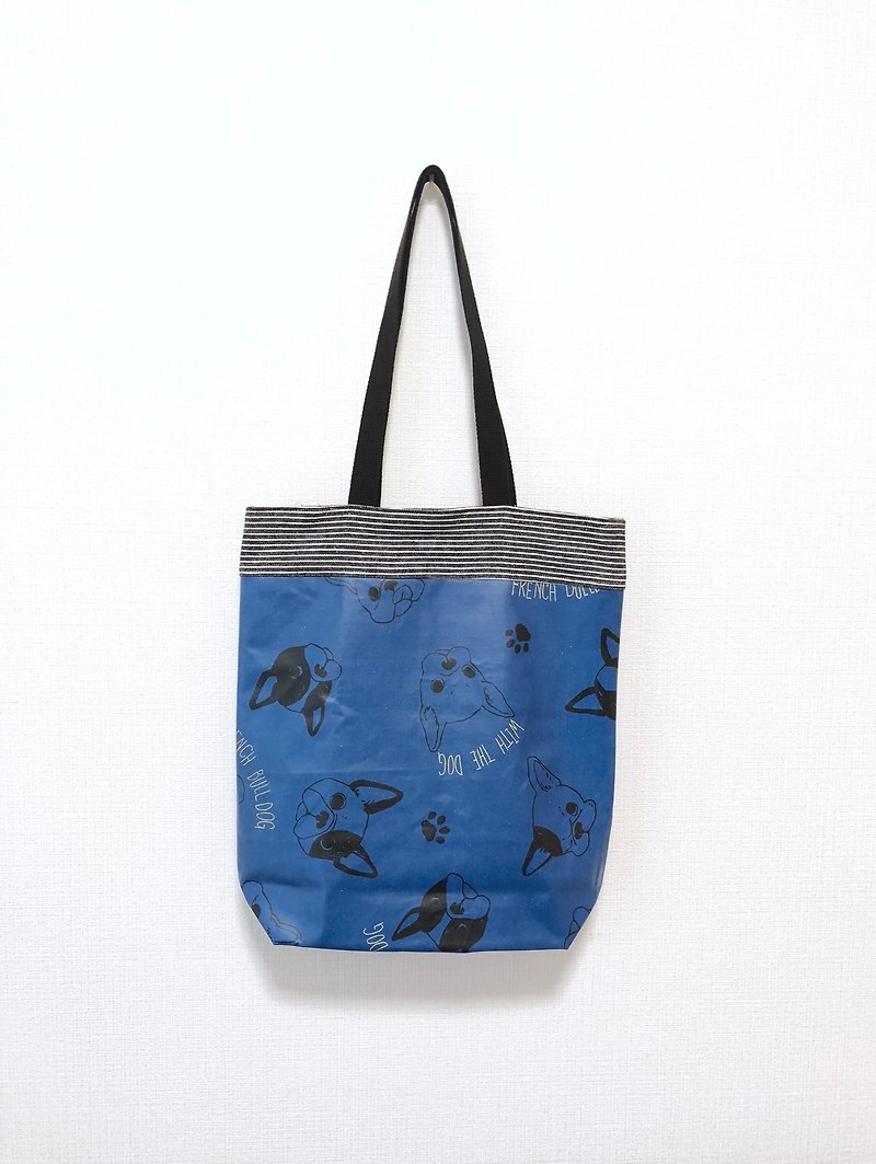 Tarpaulin side backpack / rectangular / blue dog head - Messenger Bags & Sling Bags - Waterproof Material Blue