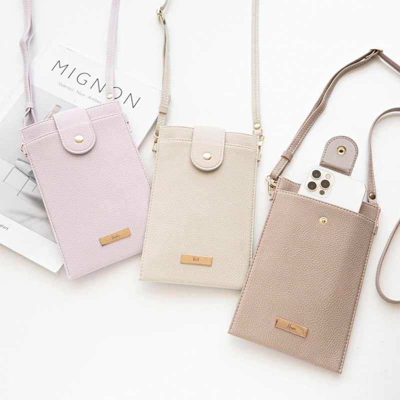 附按扣皮帶 手機小包 【 simple 姓名飾牌 刻名 】 手機肩背包 手機袋 小包 斜背包 HE63U - 側背包/斜孭袋 - 真皮 咖啡色