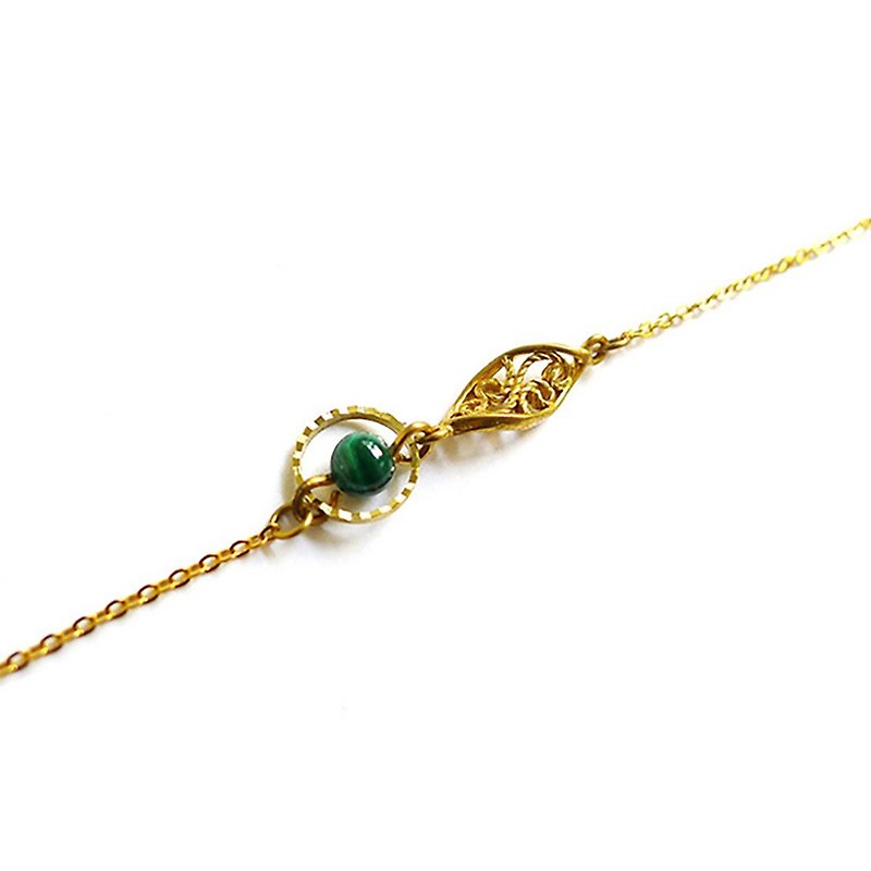 Ficelle | Handmade Brass Natural Stone Bracelet | [Malachite] Bohemian Fine Chain - Bracelets - Gemstone 