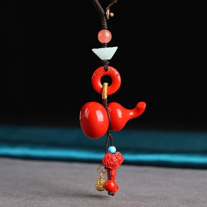 天然原礦硃砂精品紅砂葫蘆 福祿包掛  鑰匙掛 硃砂含量高達95以上 - 鑰匙圈/鑰匙包 - 寶石 
