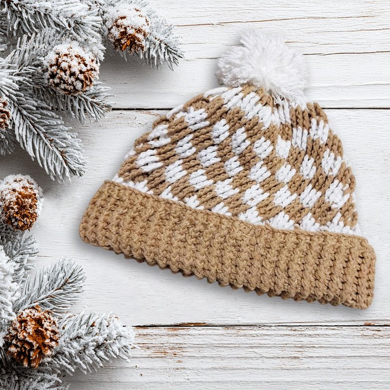 花生格格（ファーシェンガーガー）手編みニット帽、クリエイティブなビーニー、プレゼント交換、クリスマスギフト、文化創造デザイン、冬物 - 帽子 - コットン・麻 カーキ