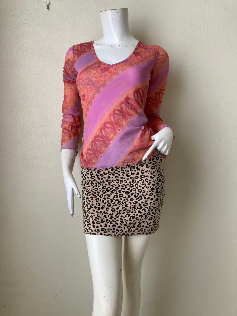 Vintage Morgan See through Top/ Print Blouse, Size F - 女襯衫 - 聚酯纖維 