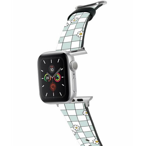 The Hood Pinkoi 旗艦店 Blue Checkers十字壓紋牛皮Apple Watch真皮皮革錶帶5953