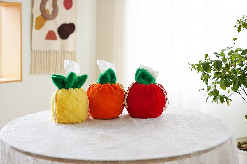 Handmade Fruits Pouch Bag & Tissue Cover - Tissue Boxes - Polyester Yellow