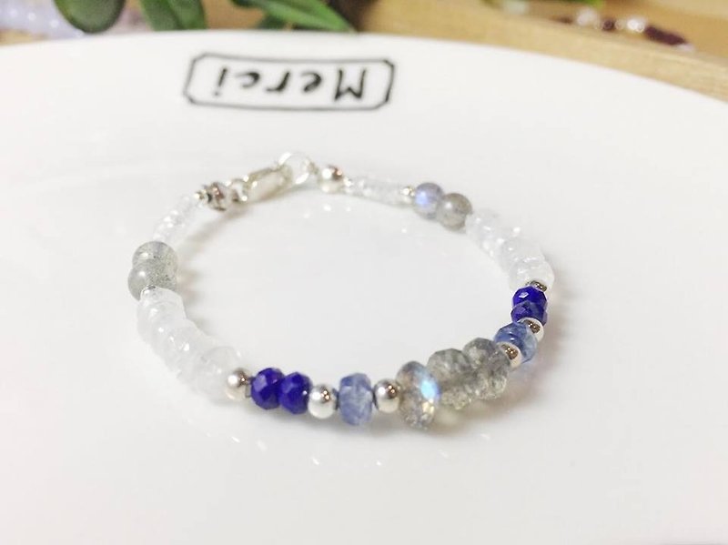 MH sterling silver natural stone custom series _ sea rock - Bracelets - Gemstone Blue