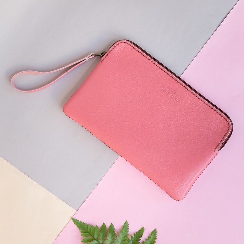 'TRIPLET GIANT' HANDMADE LEATHER CLUTCH BAG-PINK - Other - Genuine Leather Pink