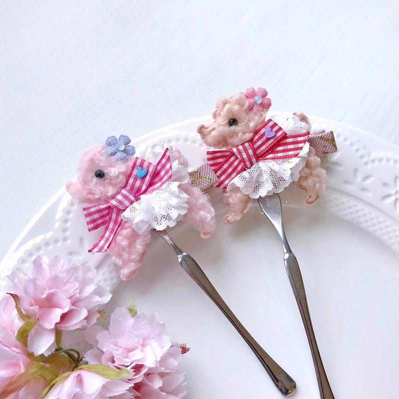 Red VIP Teddy Bear Dog Checkered Bow Lace Cute Child Child Hairpin Hair Accessories - Baby Accessories - Other Materials Pink