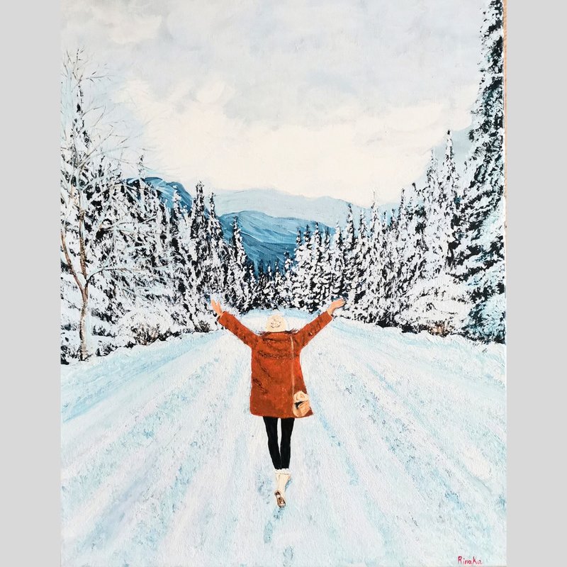 冬季風景與女性原創藝術油畫 作者 RinaArtSK - 壁貼/牆壁裝飾 - 其他材質 多色