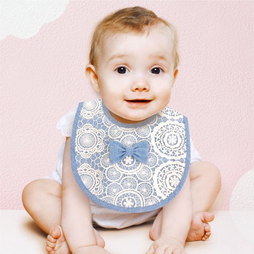 PUREST baby collection PUREST 小公主蝴蝶結 蕾絲 寶寶 嬰兒 新生兒 圍兜 口水巾 藍色