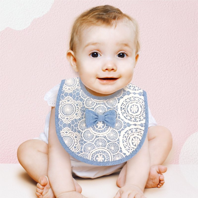 PUREST Little Princess Bowknot Lace Baby Baby Newborn Bib Saliva Towel Blue - ผ้ากันเปื้อน - ผ้าฝ้าย/ผ้าลินิน สีน้ำเงิน