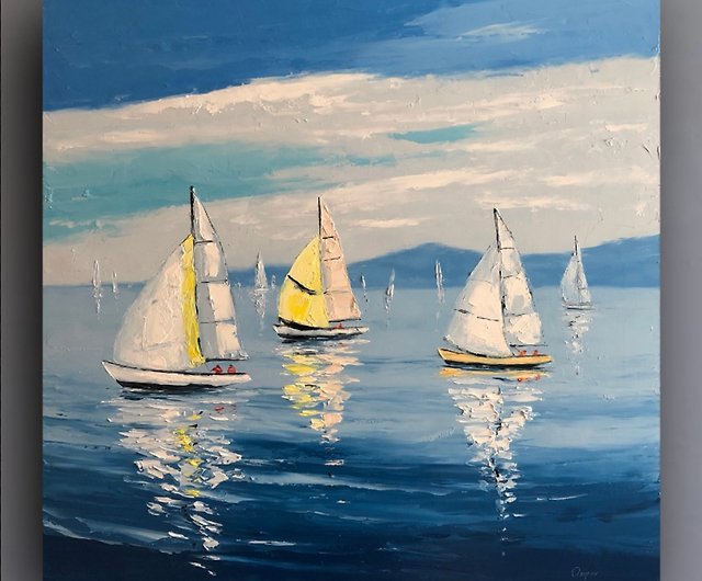 海とヨット - 絵画