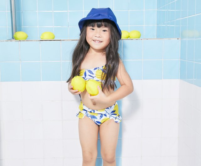 子供の水着、桃2枚、セクシーネクタイ、レモン柄 - ショップ nynebrand