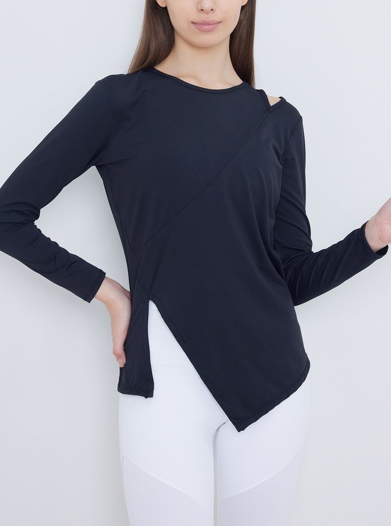 【S2N】RELAXING MOMENT side line comfortable elastic top_Black T312 - ชุดโยคะ - ไนลอน 