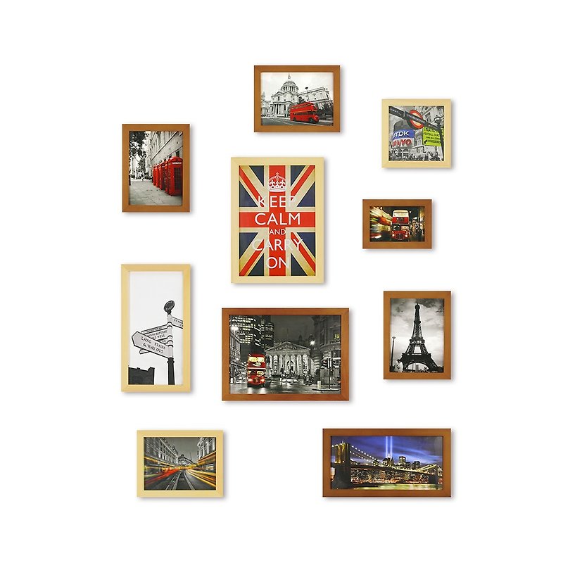 iINDOORS Photoframe Brown+Light Brown Large Size 10 PCS City Decor Loft - Picture Frames - Wood Brown
