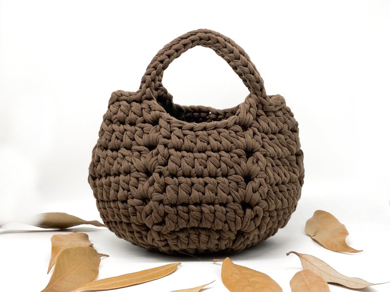 編織迷你包, 編織手提包,  crochet mini bag, beige crochet bag - 手提包/手提袋 - 棉．麻 咖啡色