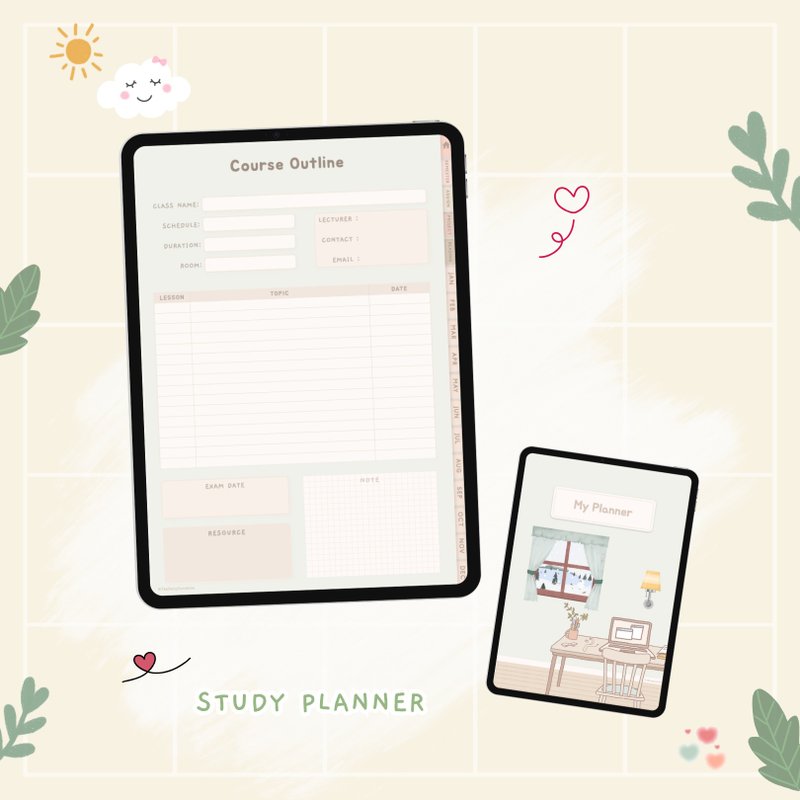 Digital Study Planner | Student Planner | Goodnotes | iPad Planner | Light Green - 電子手帳及素材 - 其他材質 