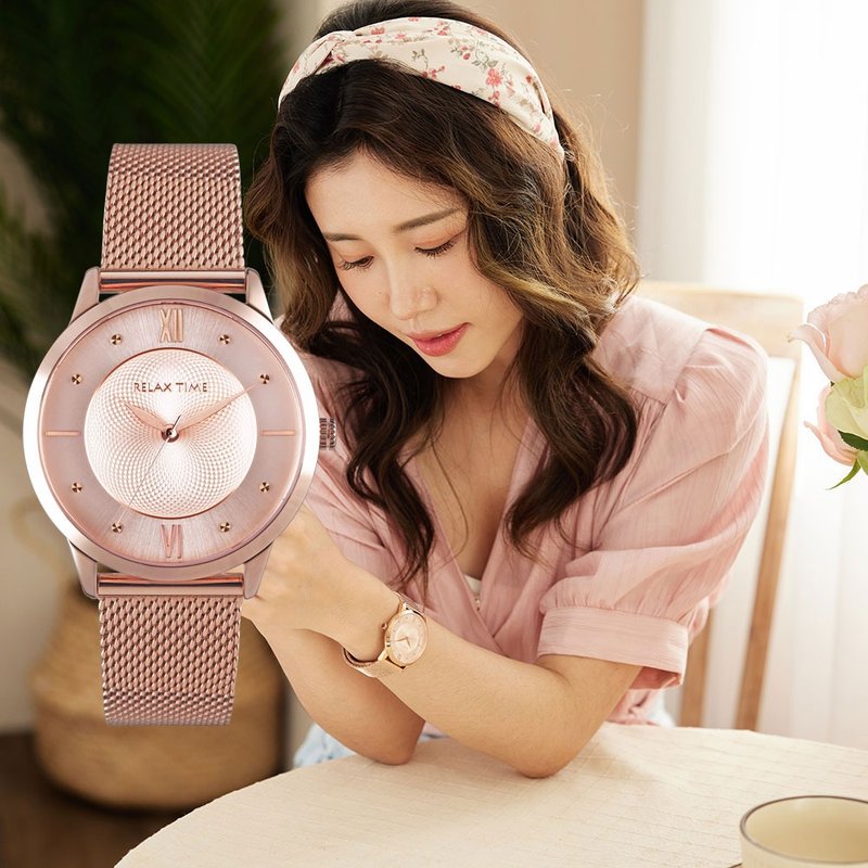 RELAX TIME Classic 經典優雅-米蘭錶帶系列-玫瑰金 (RT-89-2) - 女錶 - 不鏽鋼 金色