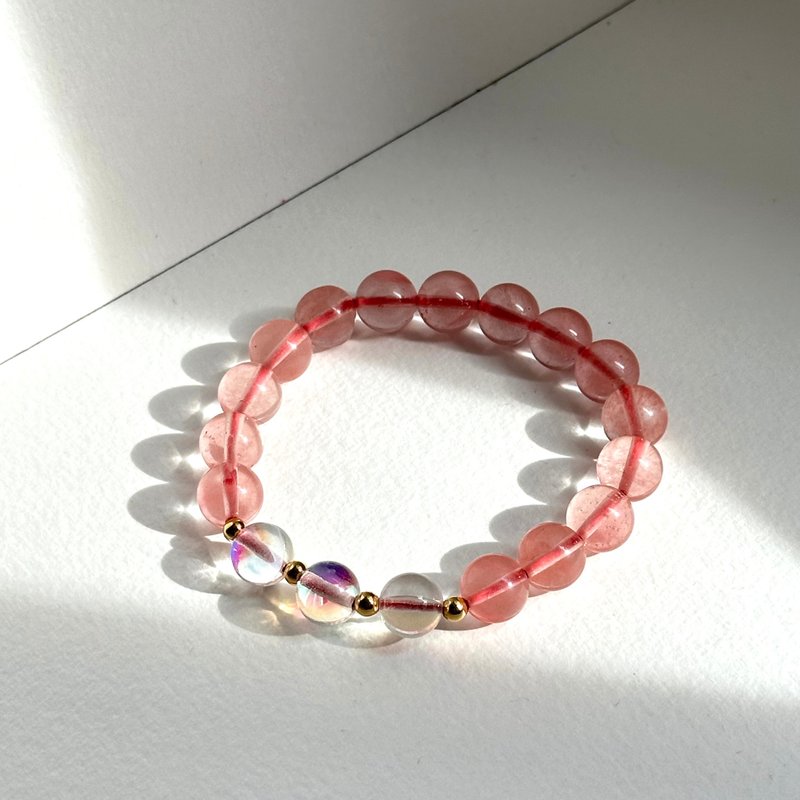 [Lucky] Ice Watermelon Stone White Glaze Simple Gold-plated Bracelet Believe in your cheerful mood - สร้อยข้อมือ - กระจกลาย สีแดง