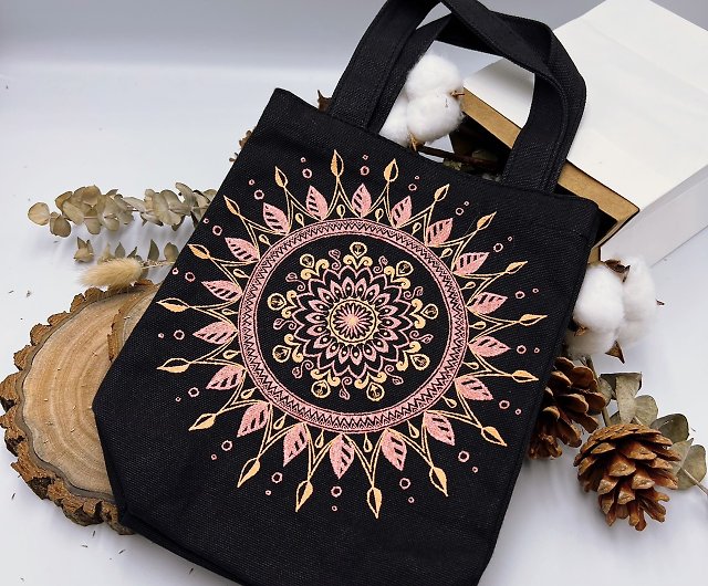 Pure hand-painted mandala cup bag [flower wedding] canvas bag Zen winding  Henna Mandala