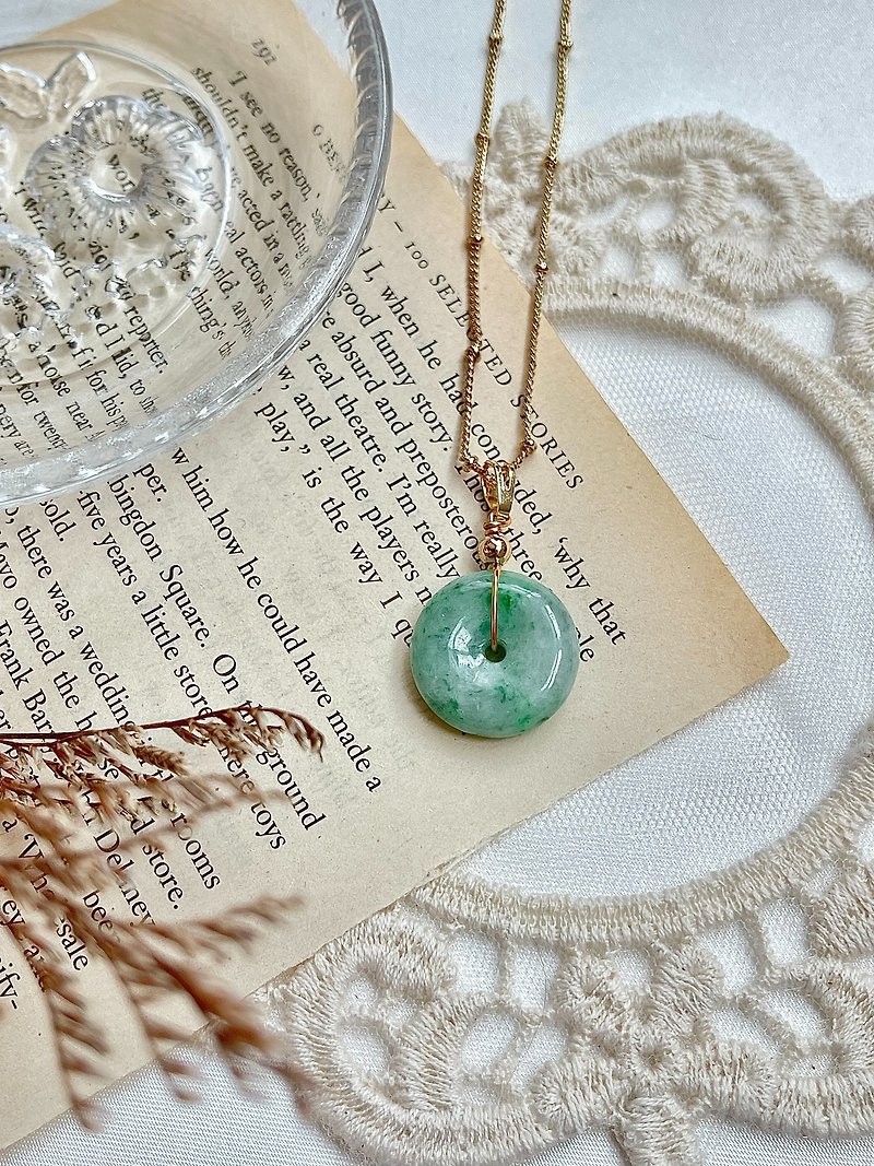 Natural Jadeite Type A - 14K Gold Filled Icy Green Jade Peace Buckle Necklace - Necklaces - Jade Green