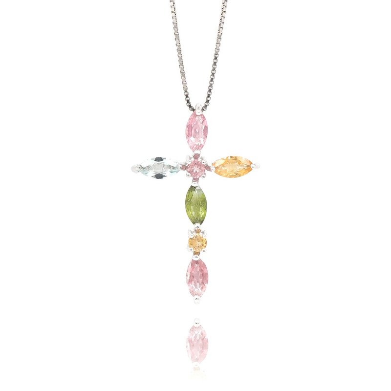 【正佳珠寶】彩碧璽 糖果碧璽 1.3ct 十字架吊墜 彩碧璽吊墜 - 項鍊 - 半寶石 多色