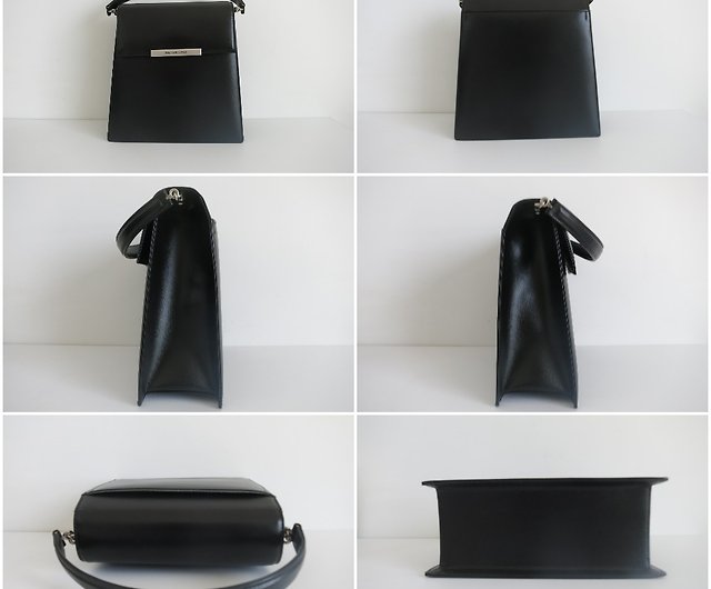 S black leather trapezium bag