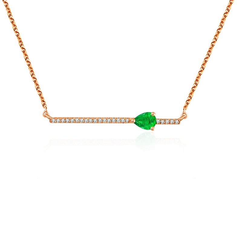Line Diamond Necklace with Drop Shape Emerald - สร้อยคอ - เครื่องเพชรพลอย สีเขียว