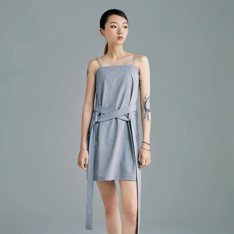 Lace up spaghetti strap dress - One Piece Dresses - Polyester Gray