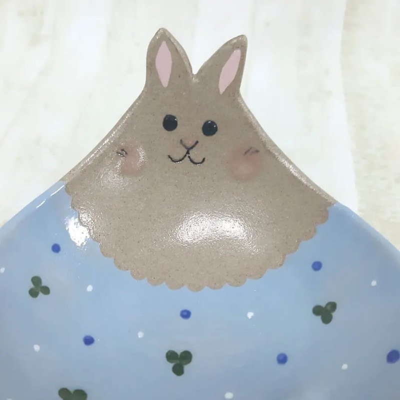 DoDo hand-made animal-shaped bowl-Doudou Rabbit Shallow Bowl (Blueberry Doudou) - Bowls - Pottery Blue