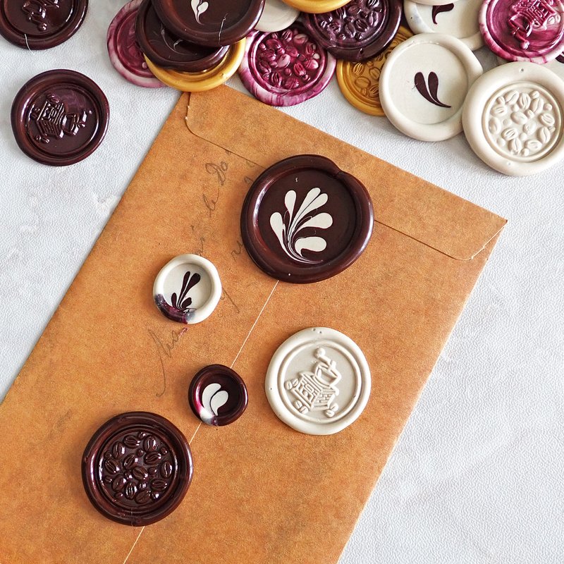 手工火漆封蠟貼紙 咖啡拿鐵拉花封蠟 Sealing Wax Coin Sticker - 貼紙 - 蠟 