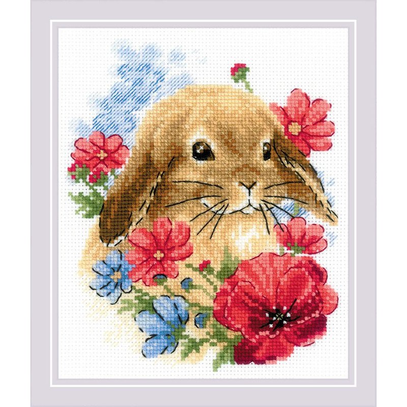 RIOLIS 十字繡材料包 - 1986 花叢裡的小兔兔 - 編織/刺繡/羊毛氈/縫紉 - 其他材質 