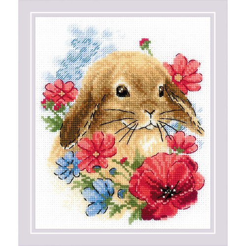 MARUMi刺繡手作 RIOLIS 十字繡材料包 - 1986 花叢裡的小兔兔