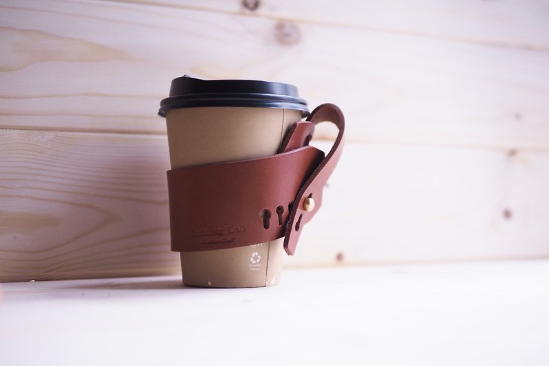 Coffee Sleeve咖啡杯套 意大利植鞣革 可再用真皮咖啡杯套 焦橙色 - 咖啡壺/咖啡器具 - 真皮 橘色