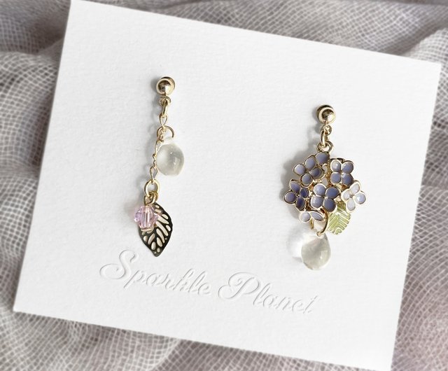 あじさいチェコドロップビーズピアス - ショップ Sparkle Planet ピアス・イヤリング - Pinkoi