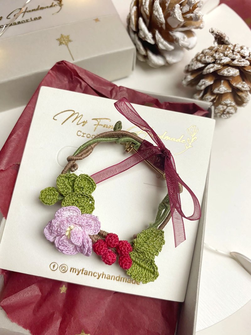 *My Fancy Handmade*手鈎聖誕紅絲帶襟針 - 胸針 - 繡線 紅色