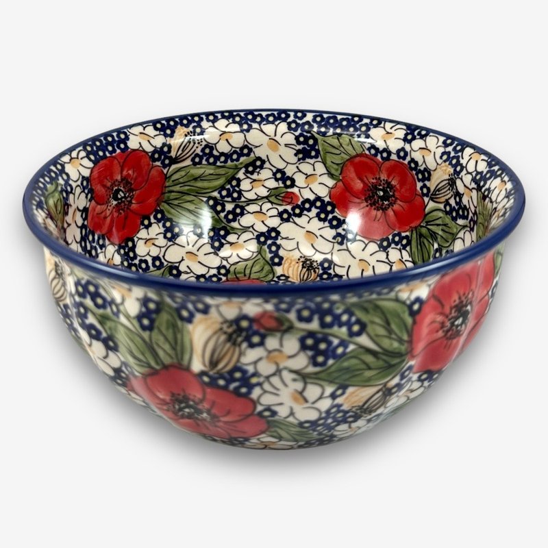 波蘭手繪手工陶-大碗 20cm 靜謐艷紅系列 設計師款 - 碗 - 陶 紅色