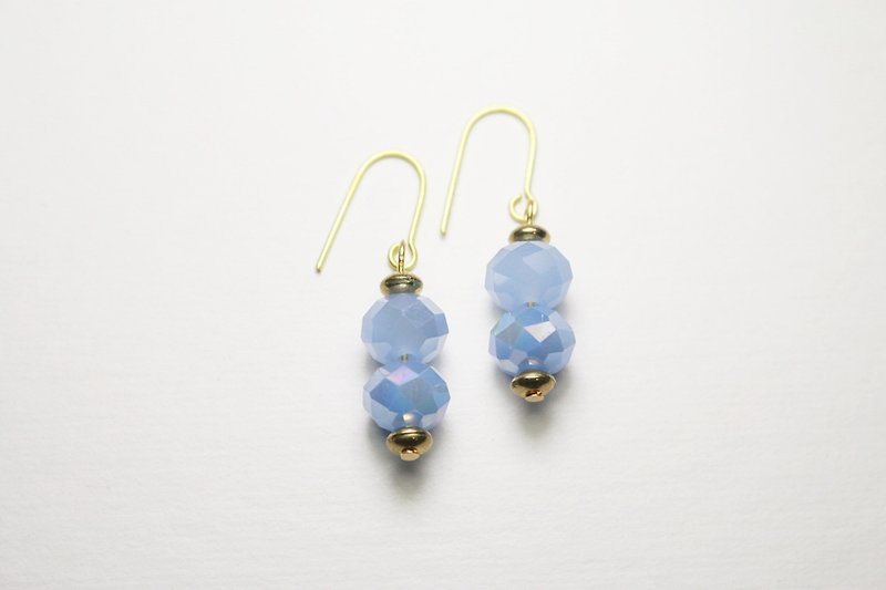 // 玻璃水晶雙珠系列 中款 耳環 水藍 // 微瑕優惠 - 耳環/耳夾 - 玻璃 藍色