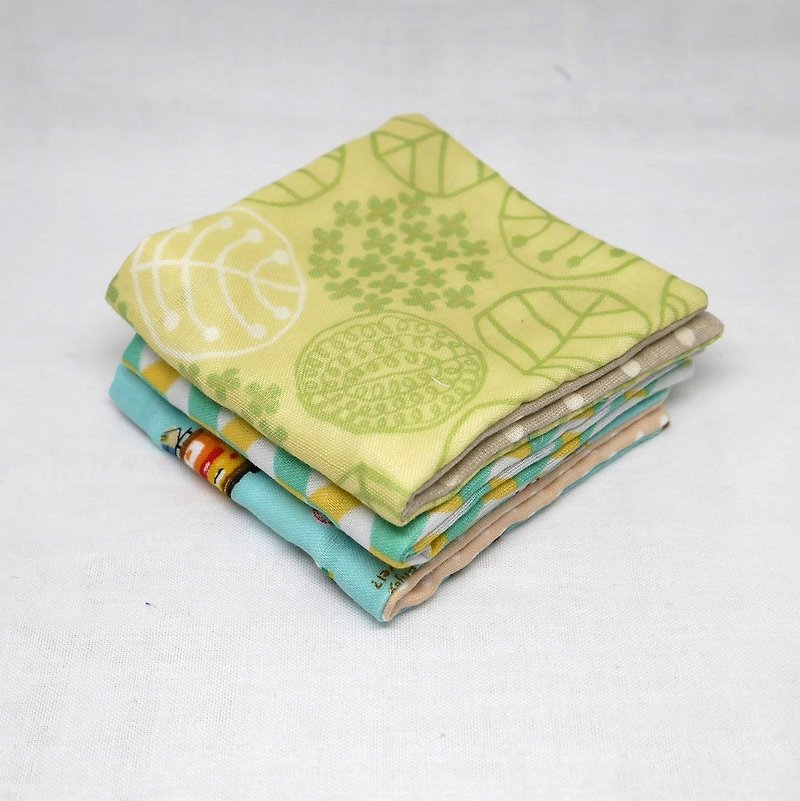 Japanese Handmade 6 layer of gauze mini-handkerchief / 3 pieces in 1unit - ผ้ากันเปื้อน - ผ้าฝ้าย/ผ้าลินิน สีเขียว