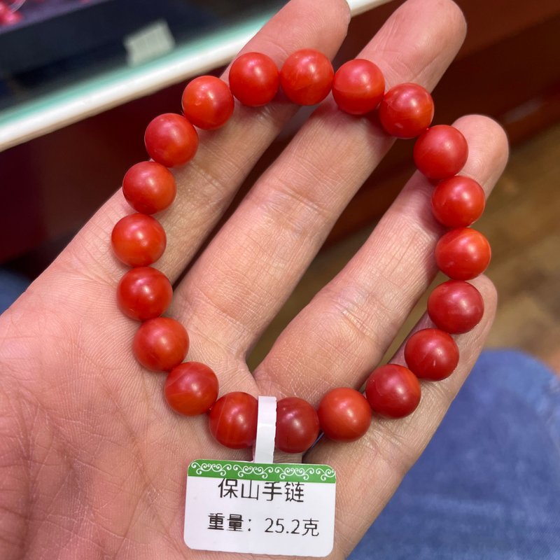 Customers choose natural Baoshan Nanhong bracelet 9.6MM 25.2 grams full meat color beautiful - สร้อยข้อมือ - คริสตัล 