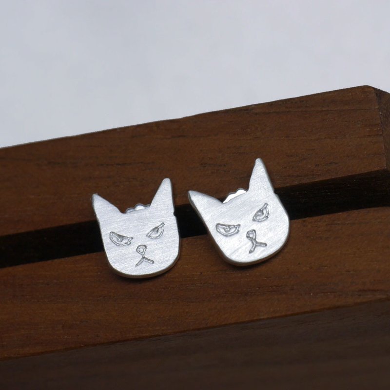 Cat Face Stud Earrings - Earrings & Clip-ons - Sterling Silver Silver