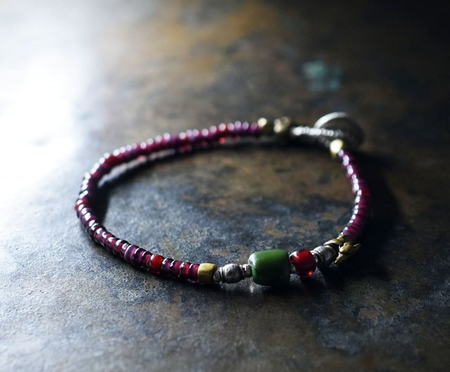 インドオールドシルバーと金赤ホワイトハーツ、 ターコイズのブレスレット。 1_d2bdd458b5e7e6ee23e0052098f1