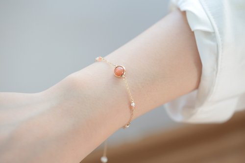 JieJie Jewelry 太陽石(澄月光石) 手鍊 │ 14kgf製作 正能量 水晶