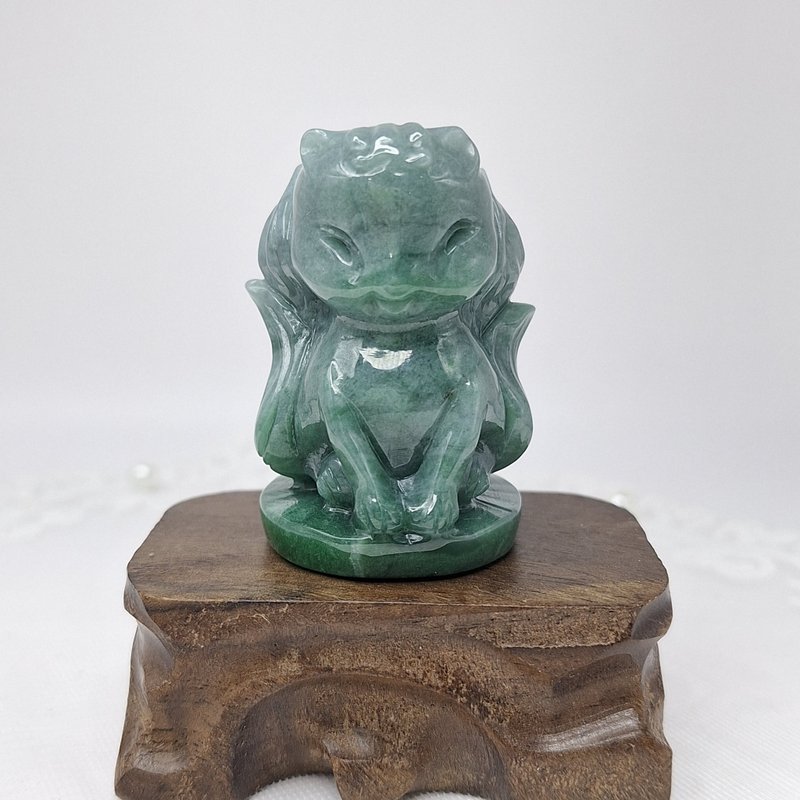 Blue water dangerous material, warm and moist hand-carved nine-tailed fox ornaments | natural A-grade jade - Items for Display - Jade 