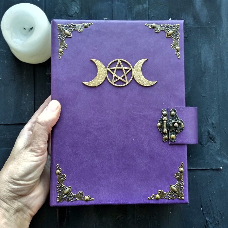 Witch spell book Wicca beginner book Witchcraft prewritten grimoire with text - Notebooks & Journals - Paper Purple