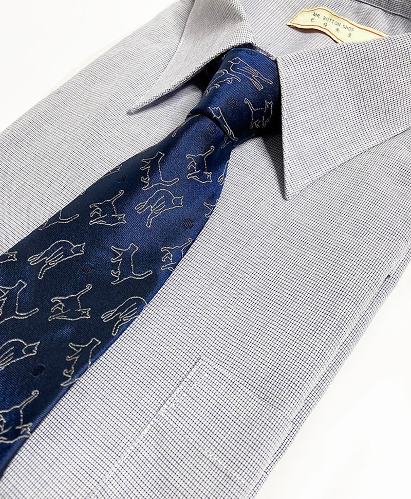 日常貓咪 蠶絲領帶 Neckties - 領帶/領帶夾 - 其他材質 藍色